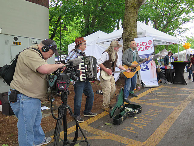 South Sound Tug & Barge live at the Seattle Folklife Festival May 2016 (i. to r. Charley Rowan, Steve Duda, Scott M.X. Turner)